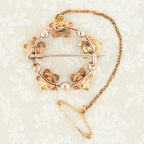 VICTORIAN 15CT GOLD SAPPHIRE PEARL ROUND BROOCH - ADDITIONAL PHOTO 4