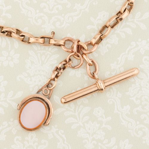 antique 9ct gold albert watch chain belcher necklace with fob and tbar - CATEGORY: ANTIQUE JEWELLERY - DATED 1900