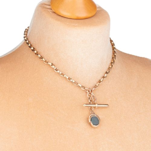 ANTIQUE 9CT GOLD ALBERT WATCH CHAIN BELCHER NECKLACE WITH FOB AND TBAR - ADDITIONAL PHOTO 1