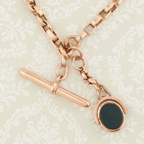 ANTIQUE 9CT GOLD ALBERT WATCH CHAIN BELCHER NECKLACE WITH FOB AND TBAR - ADDITIONAL PHOTO 3