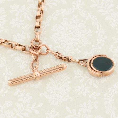 ANTIQUE 9CT GOLD ALBERT WATCH CHAIN BELCHER NECKLACE WITH FOB AND TBAR - ADDITIONAL PHOTO 4