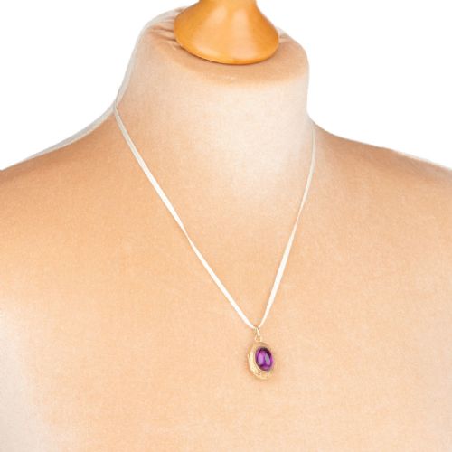 VICTORIAN 18CT GOLD CABOCHON AMETHYST ENGRAVED LOCKET - ADDITIONAL PHOTO 1
