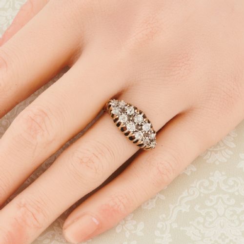 VICTORIAN 18CT GOLD BOAT SHAPED DIAMOND CLUSTER RING - ADDITIONAL PHOTO 1