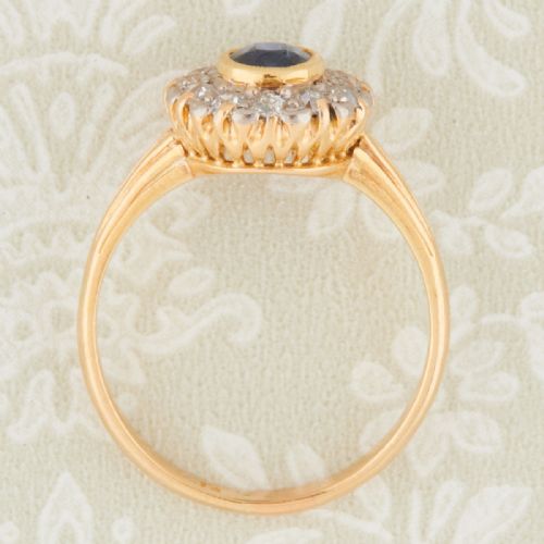 ANTIQUE 18CT GOLD SAPPHIRE AND DIAMOND CLUSTER RING - ADDITIONAL PHOTO 4