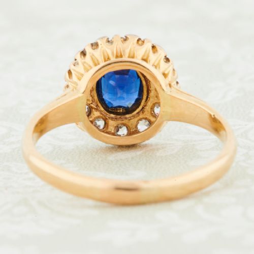 ANTIQUE 18CT GOLD SAPPHIRE AND DIAMOND CLUSTER RING - ADDITIONAL PHOTO 5