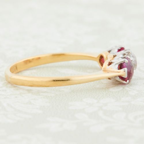 ANTIQUE 18CT GOLD RUBY AND DIAMOND 3 STONE RING - ADDITIONAL PHOTO 3