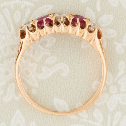 ANTIQUE 18CT GOLD RUBY AND DIAMOND 5 STONE RING - ADDITIONAL PHOTO 4