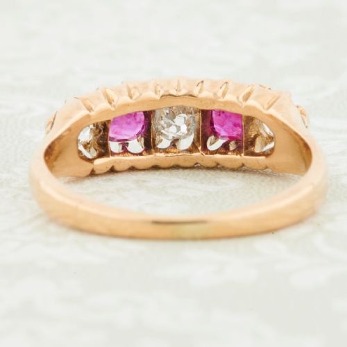ANTIQUE 18CT GOLD RUBY AND DIAMOND 5 STONE RING - ADDITIONAL PHOTO 5