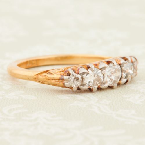 ANTIQUE 18CT GOLD 5 STONE DIAMOND RING 065 CARAT - ADDITIONAL PHOTO 2