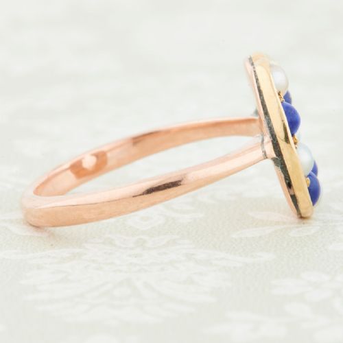 ANTIQUE 18CT AND 9CT GOLD PEARL AND LAPIS LAZULI HORSESHOE RING - ADDITIONAL PHOTO 3