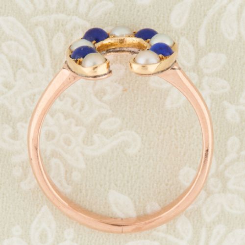 ANTIQUE 18CT AND 9CT GOLD PEARL AND LAPIS LAZULI HORSESHOE RING - ADDITIONAL PHOTO 5