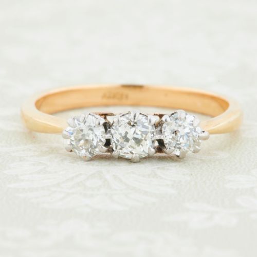 18ct gold diamond three stone trilogy ring - CATEGORY: ANTIQUE JEWELLERY - DATED 1900