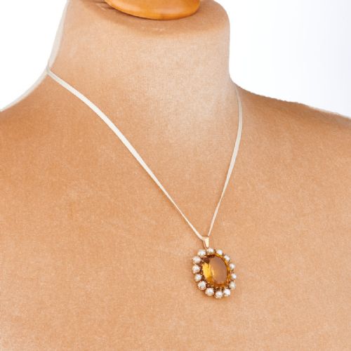 9CT GOLD LARGE CITRINE AND PEARL PENDANT - ADDITIONAL PHOTO 1
