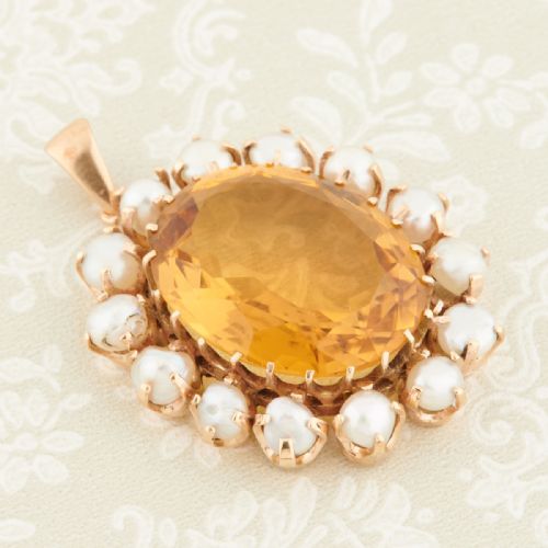 9CT GOLD LARGE CITRINE AND PEARL PENDANT - ADDITIONAL PHOTO 2