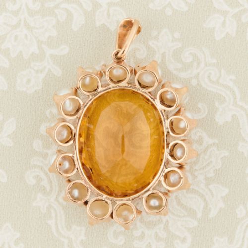 9CT GOLD LARGE CITRINE AND PEARL PENDANT - ADDITIONAL PHOTO 3