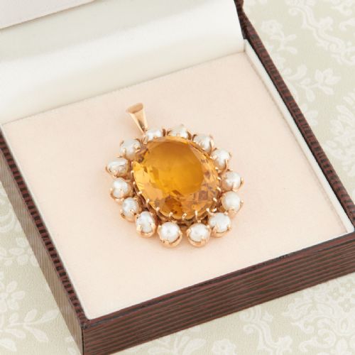 9CT GOLD LARGE CITRINE AND PEARL PENDANT - ADDITIONAL PHOTO 4