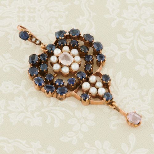 VICTORIAN 9CT GOLD SAPPHIRE PEARL AND SPINEL PENDANT - ADDITIONAL PHOTO 2