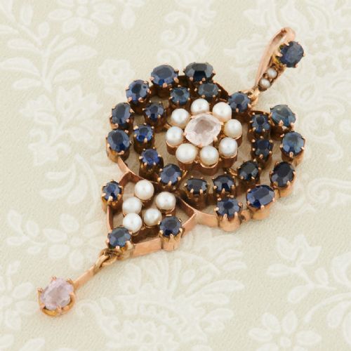 VICTORIAN 9CT GOLD SAPPHIRE PEARL AND SPINEL PENDANT - ADDITIONAL PHOTO 3