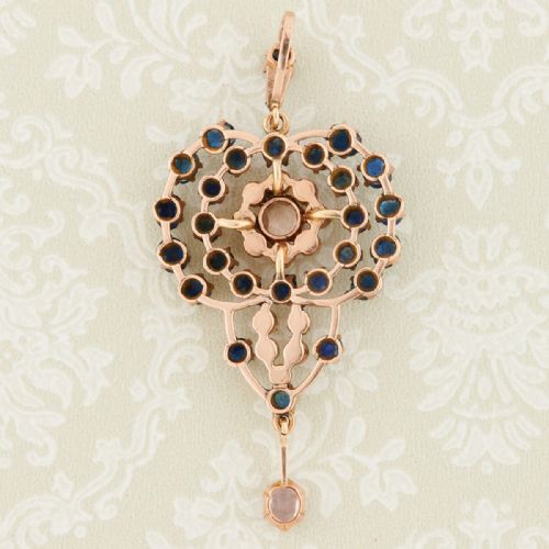 VICTORIAN 9CT GOLD SAPPHIRE PEARL AND SPINEL PENDANT - ADDITIONAL PHOTO 4