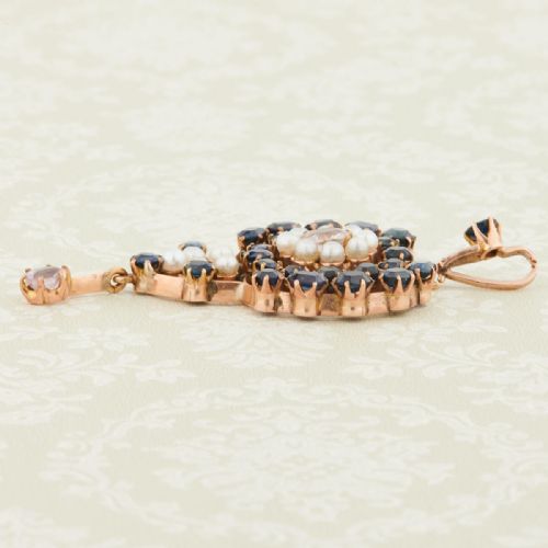 VICTORIAN 9CT GOLD SAPPHIRE PEARL AND SPINEL PENDANT - ADDITIONAL PHOTO 5