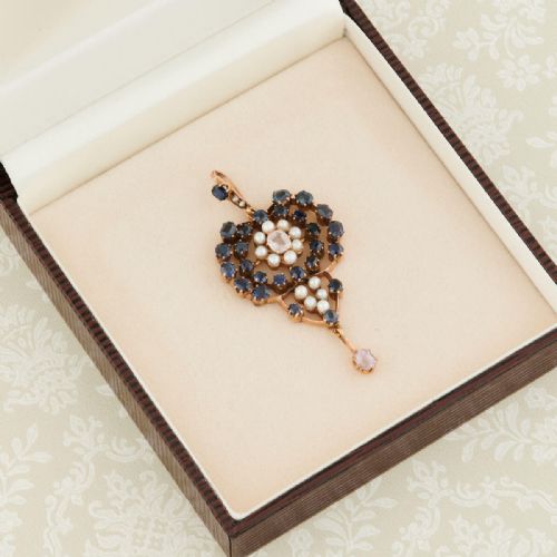 VICTORIAN 9CT GOLD SAPPHIRE PEARL AND SPINEL PENDANT - ADDITIONAL PHOTO 6