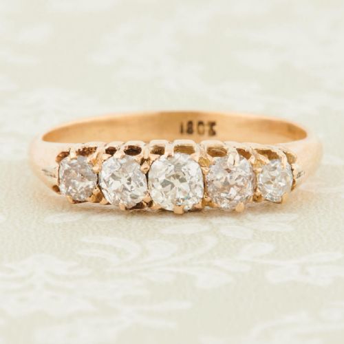antique 18ct gold 5 stone old cut diamond ring 070 carat - CATEGORY: ANTIQUE JEWELLERY - DATED 1890