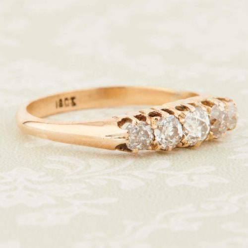 ANTIQUE 18CT GOLD 5 STONE OLD CUT DIAMOND RING 070 CARAT - ADDITIONAL PHOTO 1