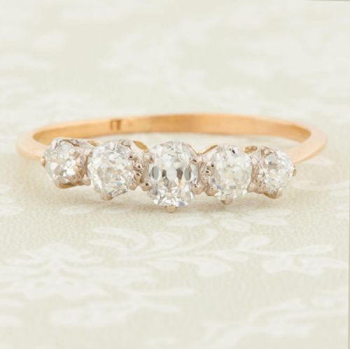 antique 18ct gold 5 stone old cut diamond ring 084 carat - CATEGORY: ANTIQUE JEWELLERY - DATED 1900