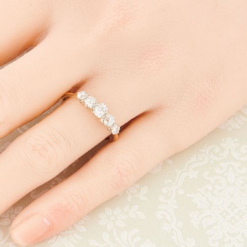 ANTIQUE 18CT GOLD 5 STONE OLD CUT DIAMOND RING 084 CARAT - ADDITIONAL PHOTO 1