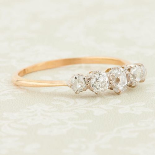 ANTIQUE 18CT GOLD 5 STONE OLD CUT DIAMOND RING 084 CARAT - ADDITIONAL PHOTO 2