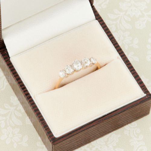 ANTIQUE 18CT GOLD 5 STONE OLD CUT DIAMOND RING 084 CARAT - ADDITIONAL PHOTO 7