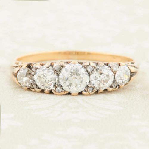 antique 18ct gold 5 stone old cut diamond ring 1 carat - CATEGORY: ANTIQUE JEWELLERY - DATED 1900