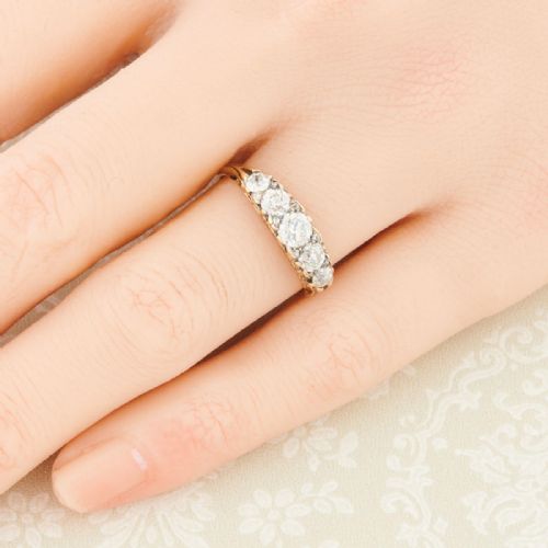 ANTIQUE 18CT GOLD 5 STONE OLD CUT DIAMOND RING 1 CARAT - ADDITIONAL PHOTO 1