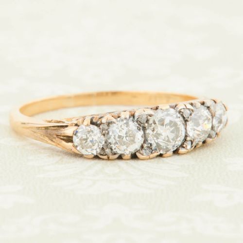 ANTIQUE 18CT GOLD 5 STONE OLD CUT DIAMOND RING 1 CARAT - ADDITIONAL PHOTO 2