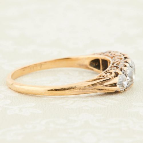 ANTIQUE 18CT GOLD 5 STONE OLD CUT DIAMOND RING 1 CARAT - ADDITIONAL PHOTO 3