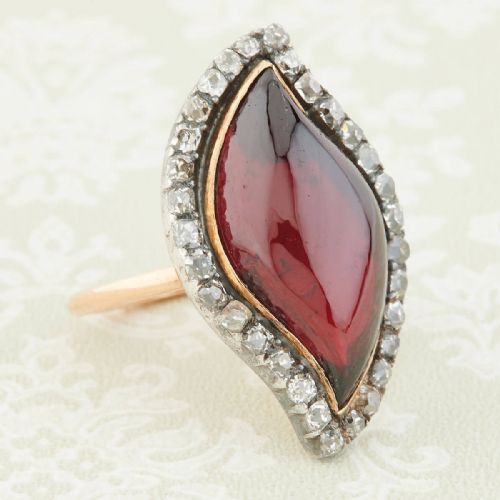 georgian 18ct gold cabochon garnet diamond ring - CATEGORY: ANTIQUE JEWELLERY - DATED GEORGIAN