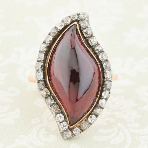 GEORGIAN 18CT GOLD CABOCHON GARNET DIAMOND RING - ADDITIONAL PHOTO 2