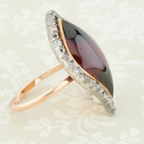 GEORGIAN 18CT GOLD CABOCHON GARNET DIAMOND RING - ADDITIONAL PHOTO 3