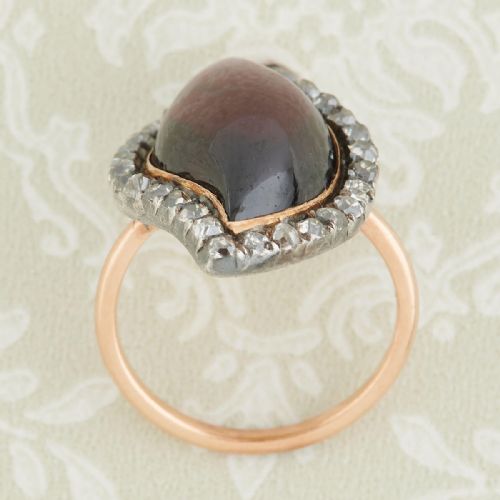 GEORGIAN 18CT GOLD CABOCHON GARNET DIAMOND RING - ADDITIONAL PHOTO 4