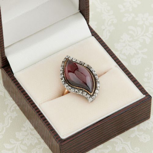GEORGIAN 18CT GOLD CABOCHON GARNET DIAMOND RING - ADDITIONAL PHOTO 6