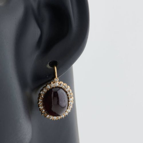 18CT GOLD CABOCHON GARNET DIAMOND EARRINGS - ADDITIONAL PHOTO 1