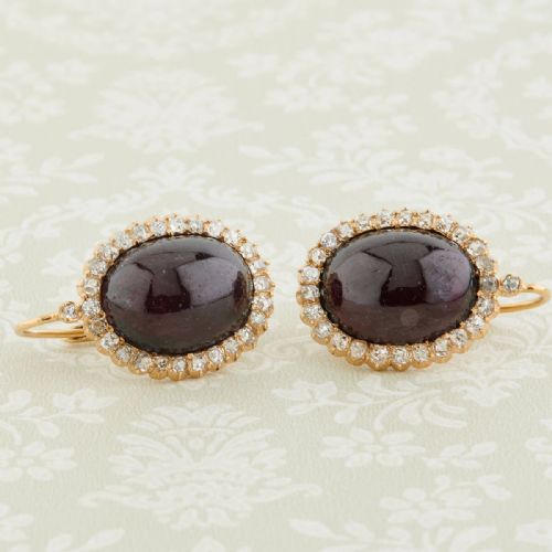 18CT GOLD CABOCHON GARNET DIAMOND EARRINGS - ADDITIONAL PHOTO 3