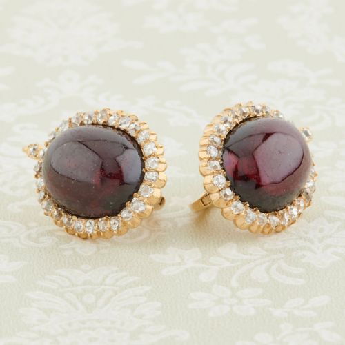 18CT GOLD CABOCHON GARNET DIAMOND EARRINGS - ADDITIONAL PHOTO 4