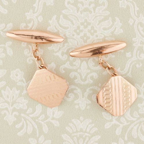 9ct rose gold square cufflinks 1950 - CATEGORY: ANTIQUE JEWELLERY - DATED 1950