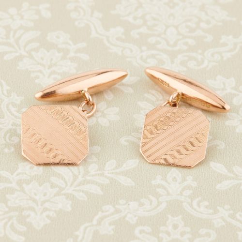 9CT ROSE GOLD SQUARE CUFFLINKS 1950 - ADDITIONAL PHOTO 2