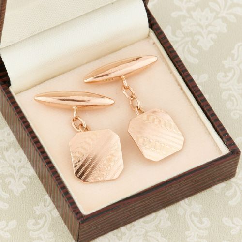 9CT ROSE GOLD SQUARE CUFFLINKS 1950 - ADDITIONAL PHOTO 6