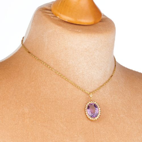 15CT GOLD AMETHYST AND PEARL PENDANT WITH CHAIN - ADDITIONAL PHOTO 1