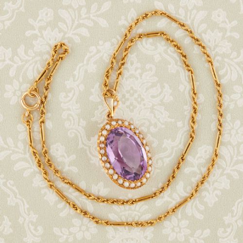 15CT GOLD AMETHYST AND PEARL PENDANT WITH CHAIN - ADDITIONAL PHOTO 2