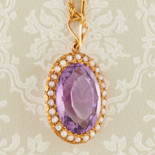 15CT GOLD AMETHYST AND PEARL PENDANT WITH CHAIN - ADDITIONAL PHOTO 3