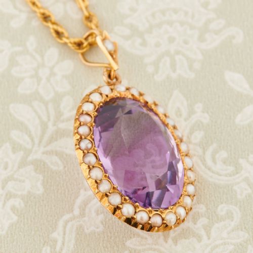 15CT GOLD AMETHYST AND PEARL PENDANT WITH CHAIN - ADDITIONAL PHOTO 4